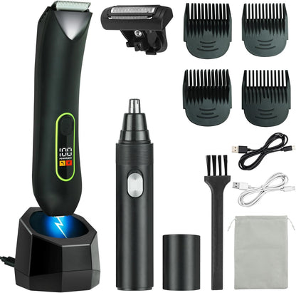WarmWink rechargeable body hair trimmer front view with LED display