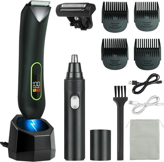 WarmWink rechargeable body hair trimmer front view with LED display