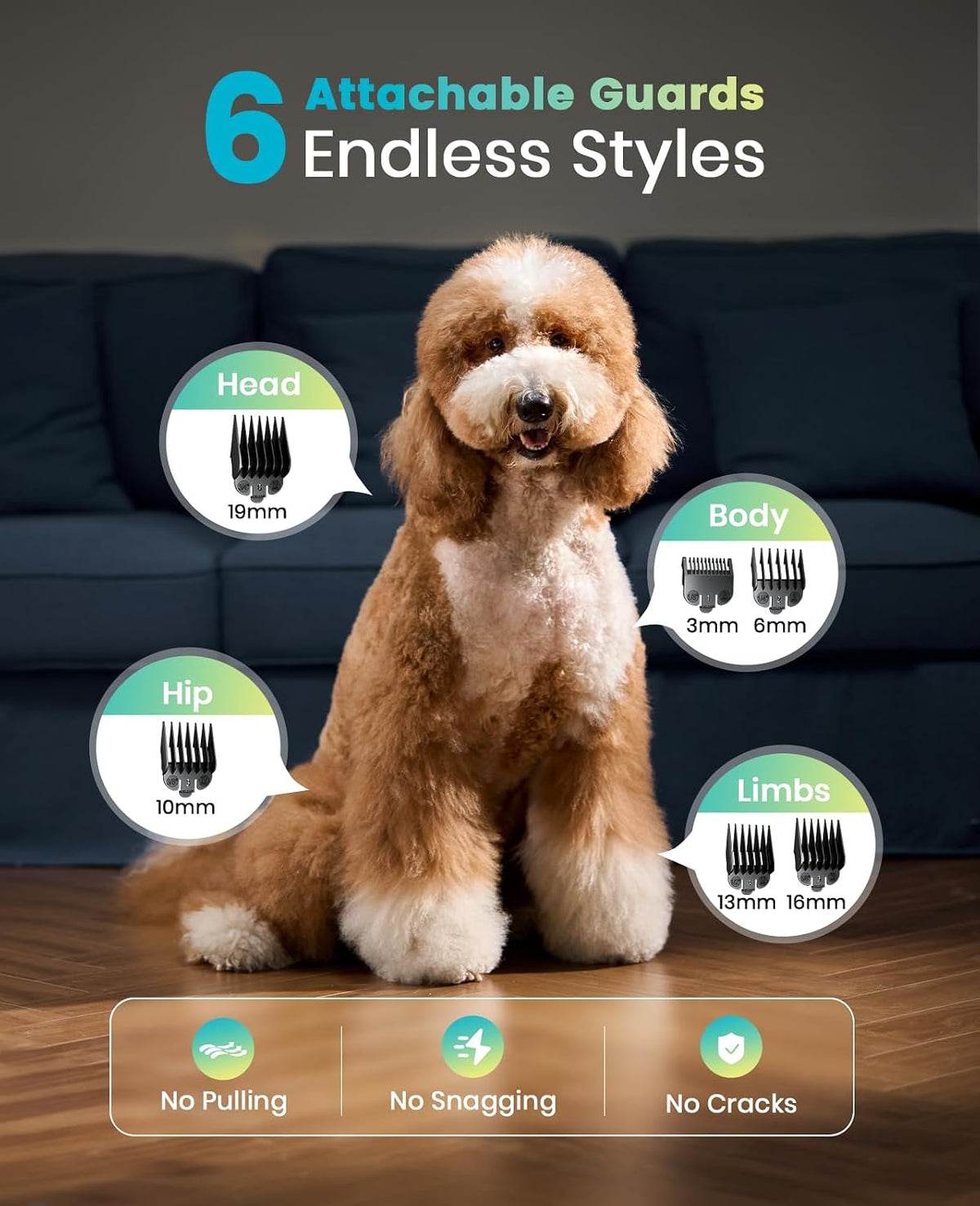Quiet waterproof pet shaver handling dense curly undercoats safely at home.