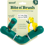 Woof The Bite N' Brush green dog toothbrush toy front view