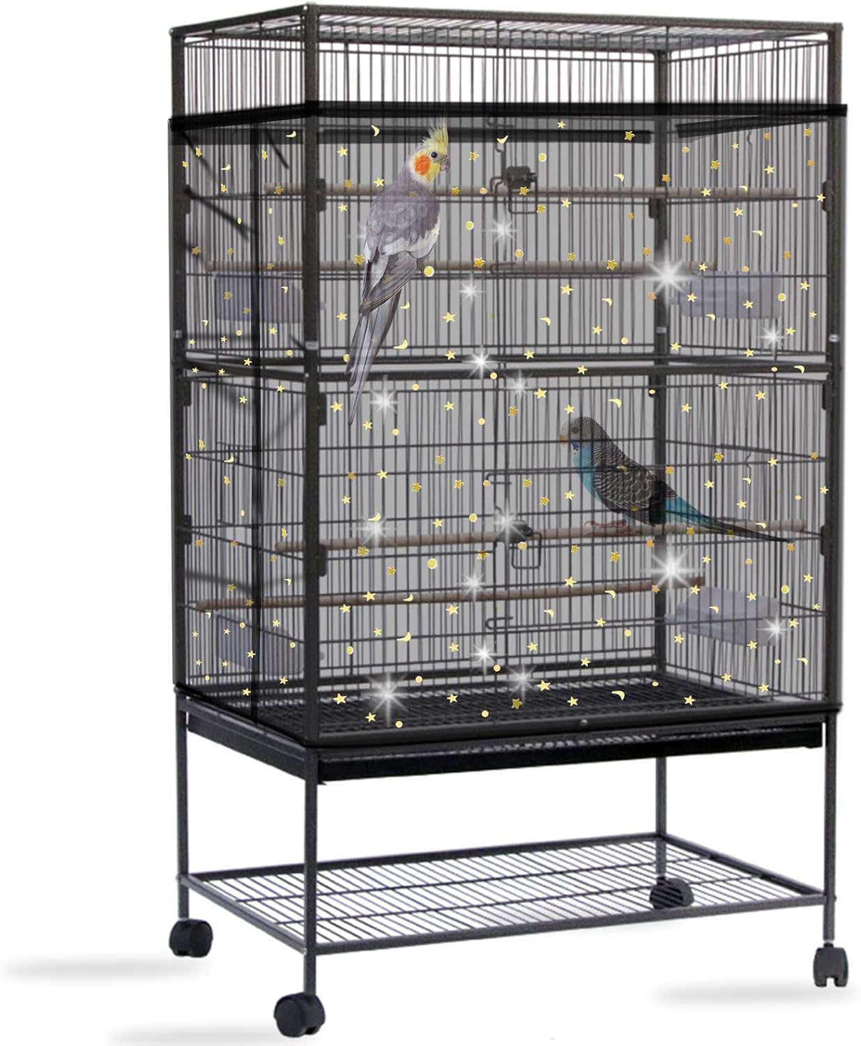 Daoeny Bird Cage Seed Catcher, Large Bird Cage Cover, Adjustable Soft Airy Nylon Mesh Net, Birdcage Cover Skirt Seed Guard for Parrot Parakeet Macaw African Round Square Cages (Black) - Image 12
