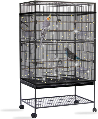 Daoeny Bird Cage Seed Catcher, Large Bird Cage Cover, Adjustable Soft Airy Nylon Mesh Net, Birdcage Cover Skirt Seed Guard for Parrot Parakeet Macaw African Round Square Cages (Black) - Image 12