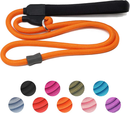 Strong Slip Rope Dog Training Leash (4ft) - Heavy Duty Durable Braided Nylon Lead with Rubber Stopper & Padded Handle - Large Medium Small Dogs No Pull Walking (Black, 1/2" x 4ft) - Image 10
