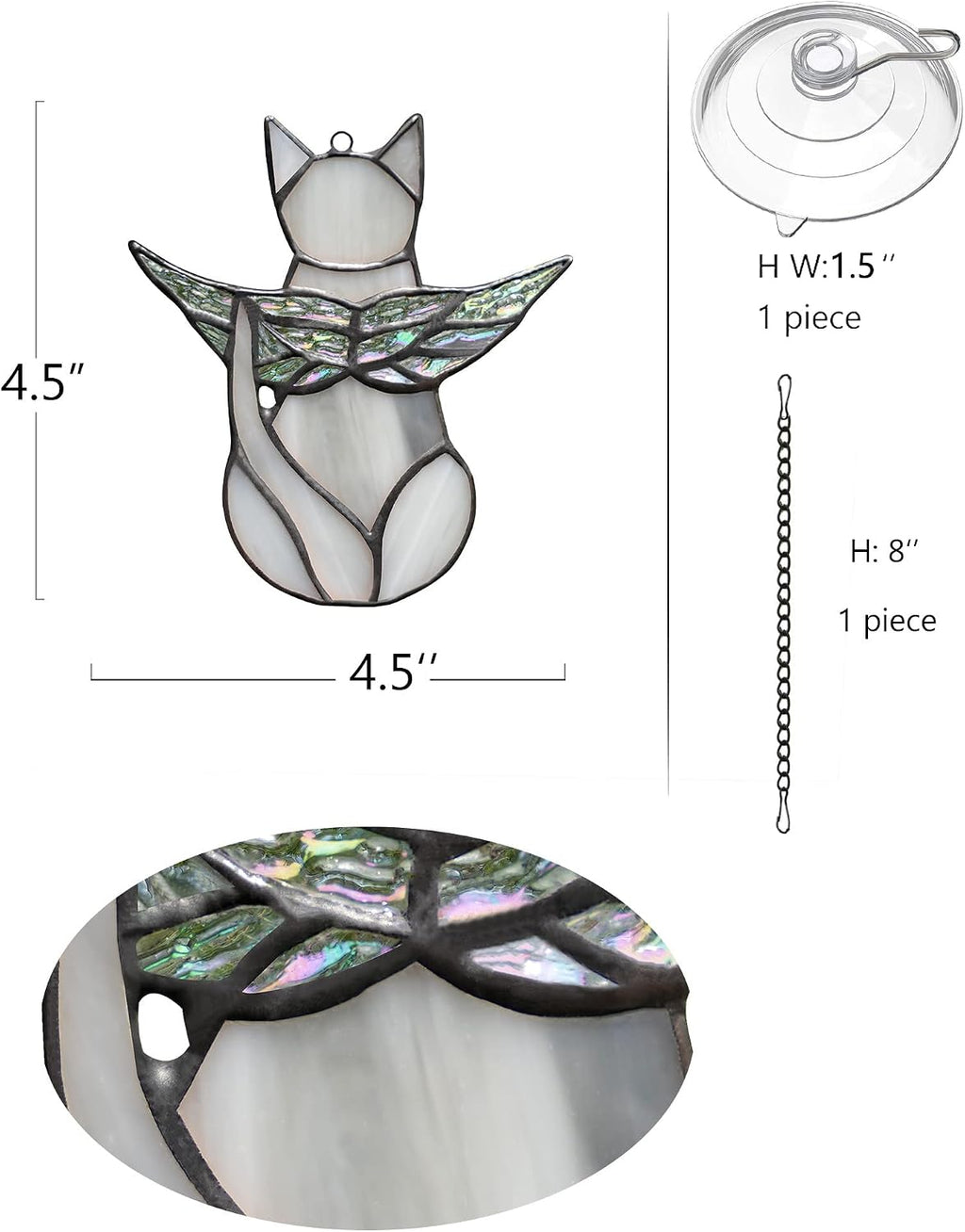 Close up of iridescent wings on cat memorial ornament