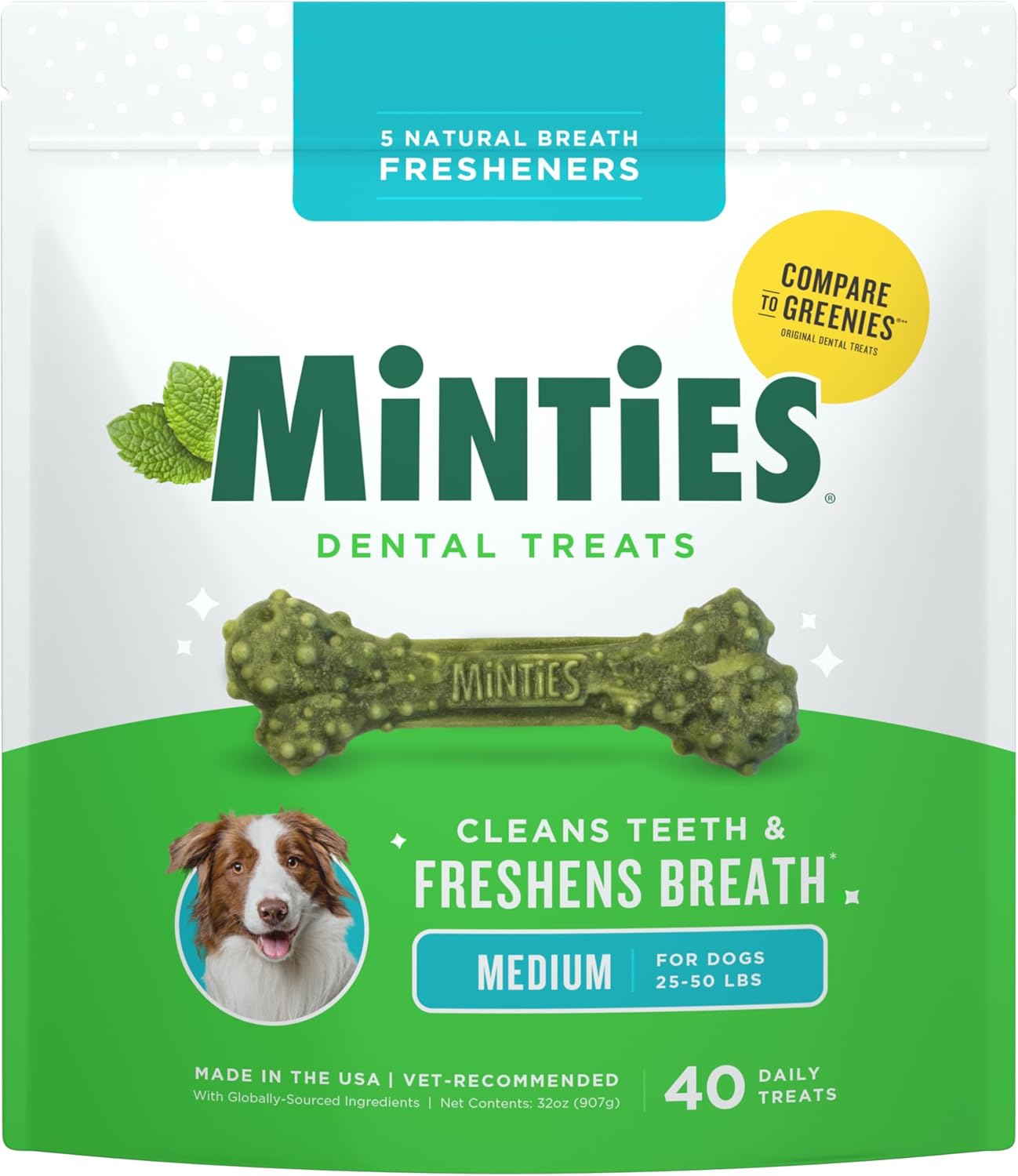 Minties Dental Chews for Dogs, 60 Count, Vet-Recommended Mint-Flavored Dental Dog Treats for Medium Dogs, Bones Clean Teeth, Fight Bad Breath, and Removes Plaque and Tartar - Image 13