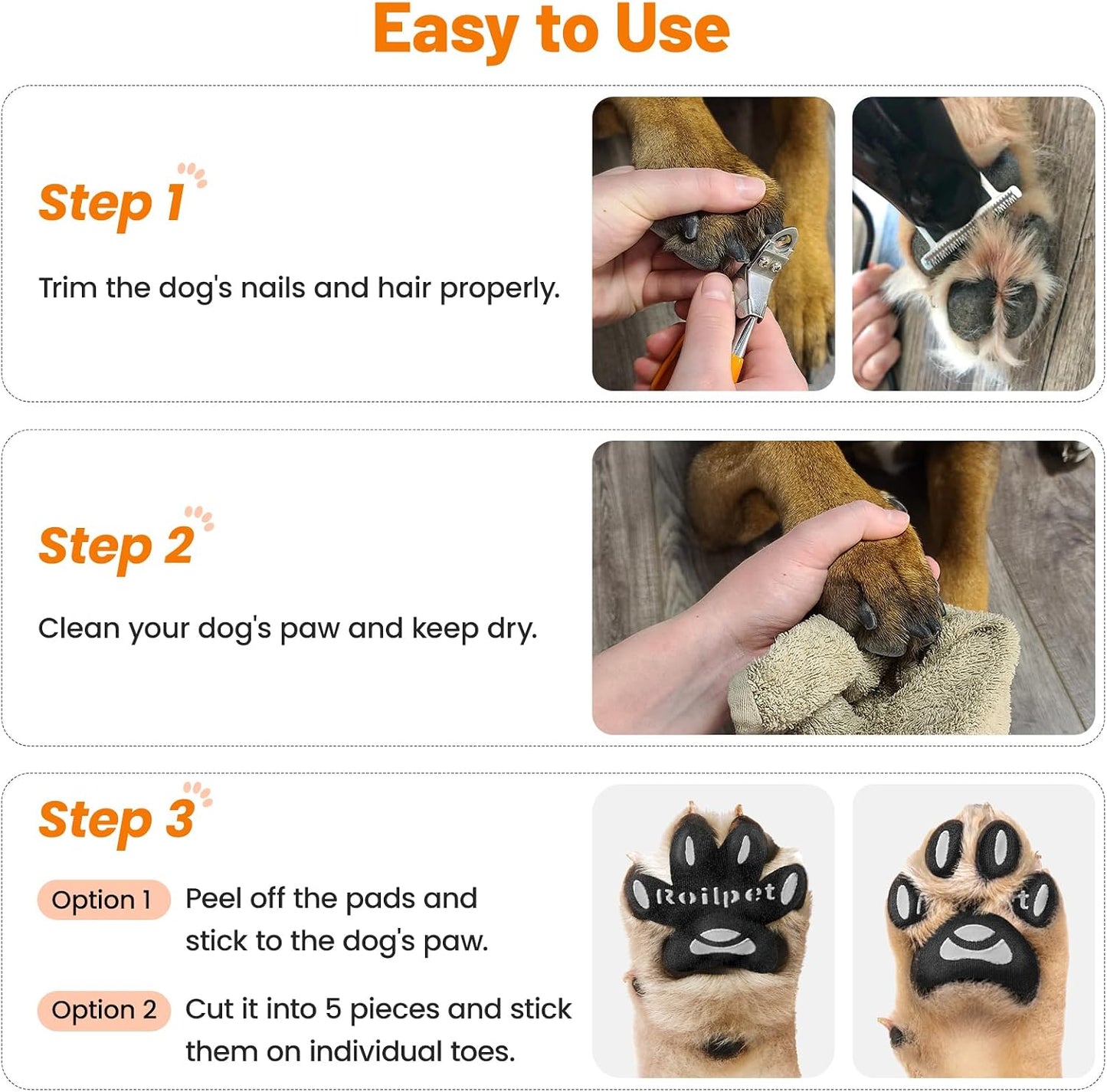 Comparison of dog paw with and without Roilpet traction pads