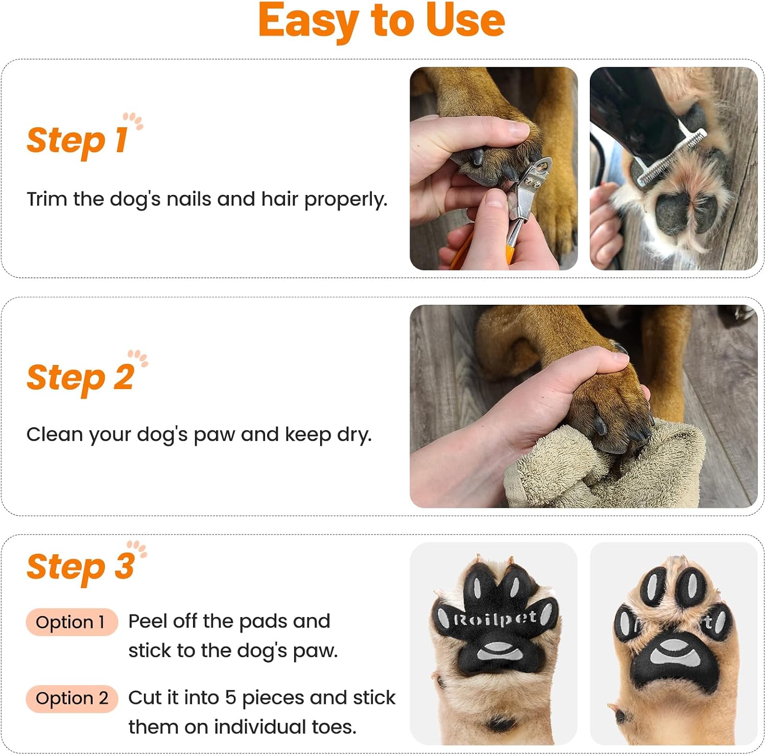 Comparison of dog paw with and without Roilpet traction pads