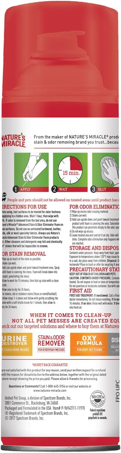 Nature's Miracle 17.5 ounce aerosol can side label details