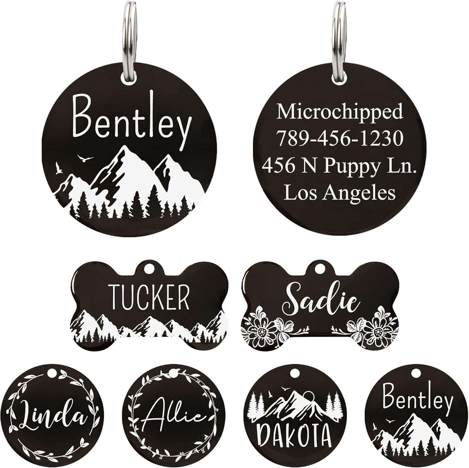 Ultra Joys Stainless Steel Pet ID Tag Dog Name Tags Personalized Front and Back Engraving, Customized Dog Tags and Cat Tag, Optional Engraved on Both Sides, Bone Tag with Mountain Design, Large - Image 12