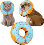 Cneo Inflatable Recovery Donut Collar front view showing blue plush fabric cover.