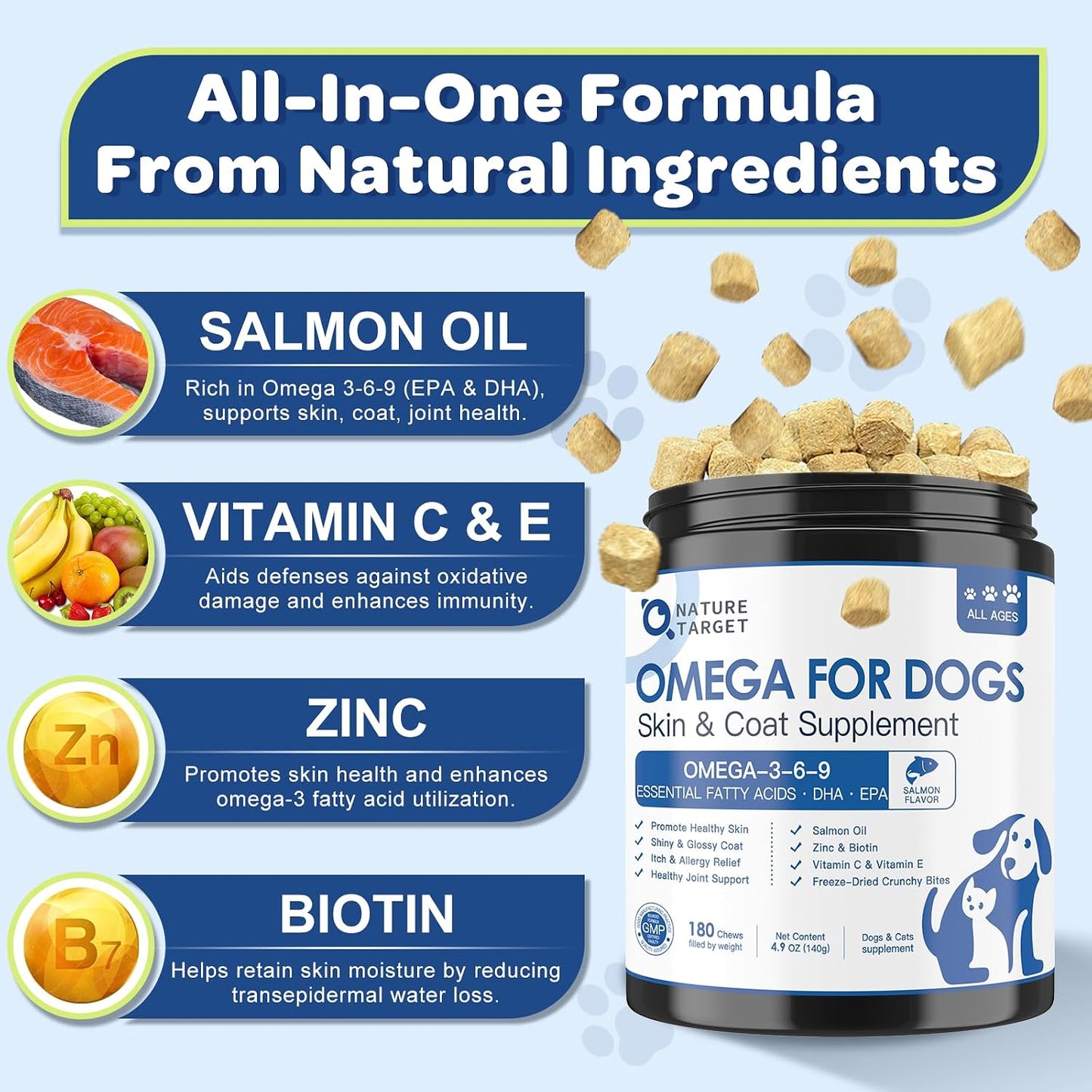 Salmon oil pet supplement chews for dog itchy skin relief