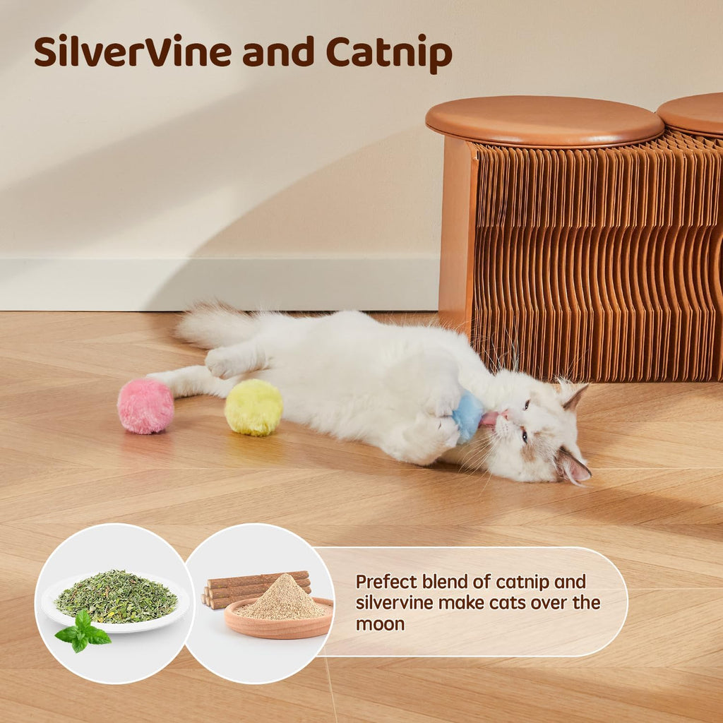 Playful kitten chasing a Potaroma catnip and silvervine plush ball