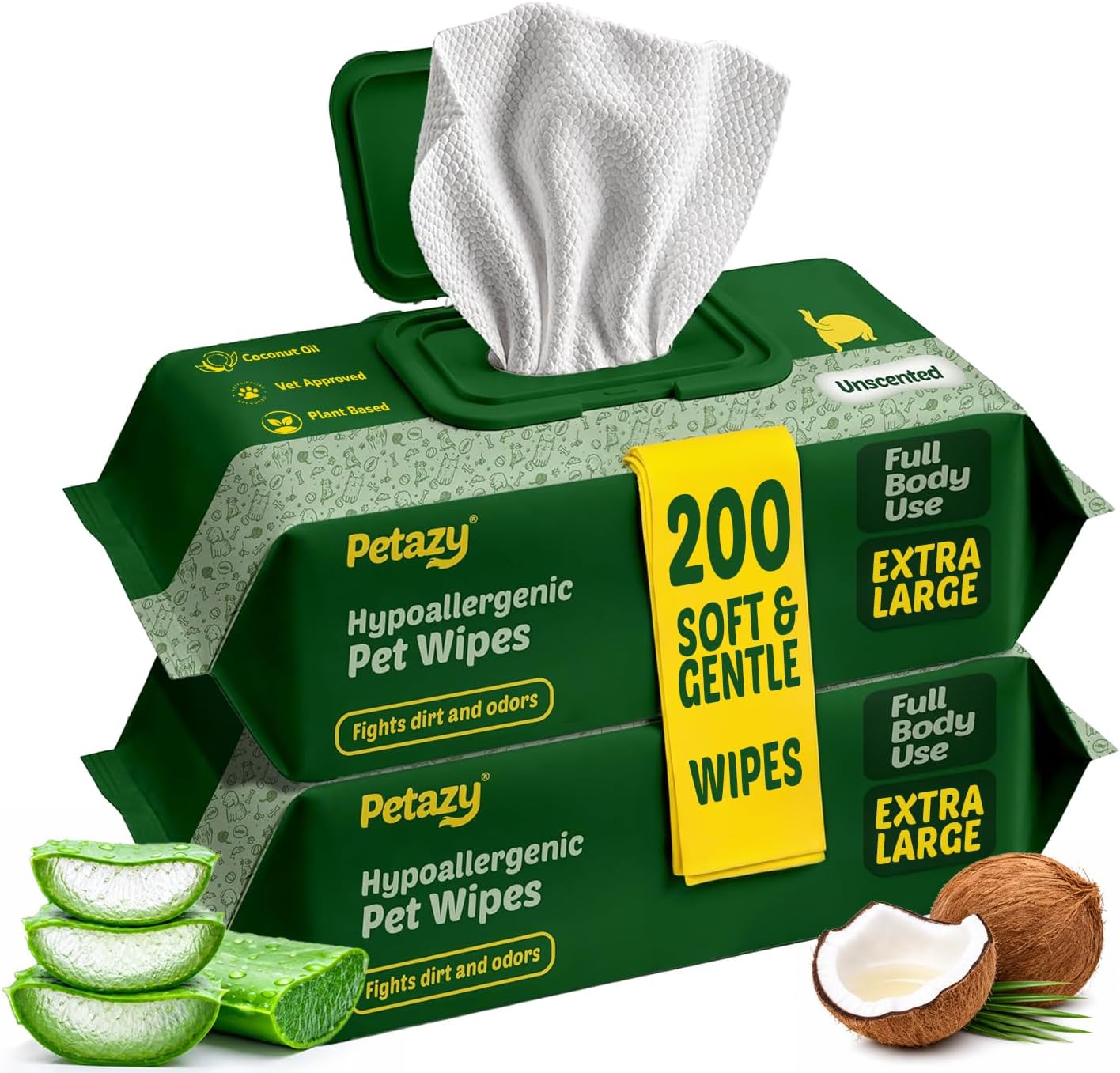 Petazy Pet Wipes for Dogs and Cats - 400 Count (8x8in) Hypoallergenic, Deodorizing Dog Wipes for Paws, Ears and Butt | XL with Aloe & Coconut Oil, Lavender Scented | Includes 4 Grooming Glove Wipes - Image 13