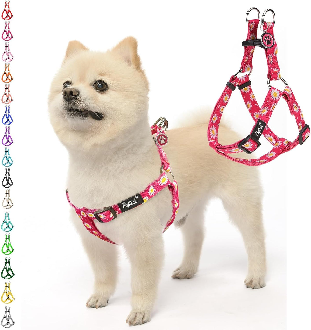 Pupteck dog harness with attached metal ID tag