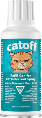 Side profile of the authentic imported CatOFF cat deterrent spray system refill pack.