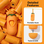 Tangerine shaped pet waste bag holder with universal leash clip