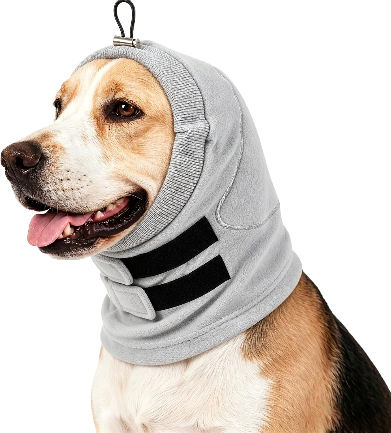 Kuoser dog ear muffs noise protection front view on a grey dog.