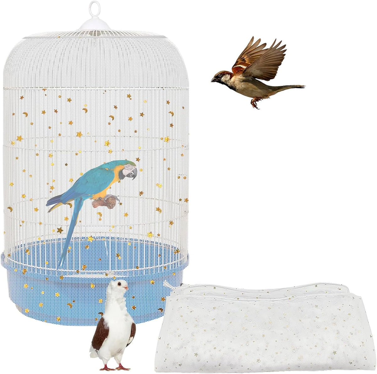 LYMOI white bird cage seed catcher mesh cover front view