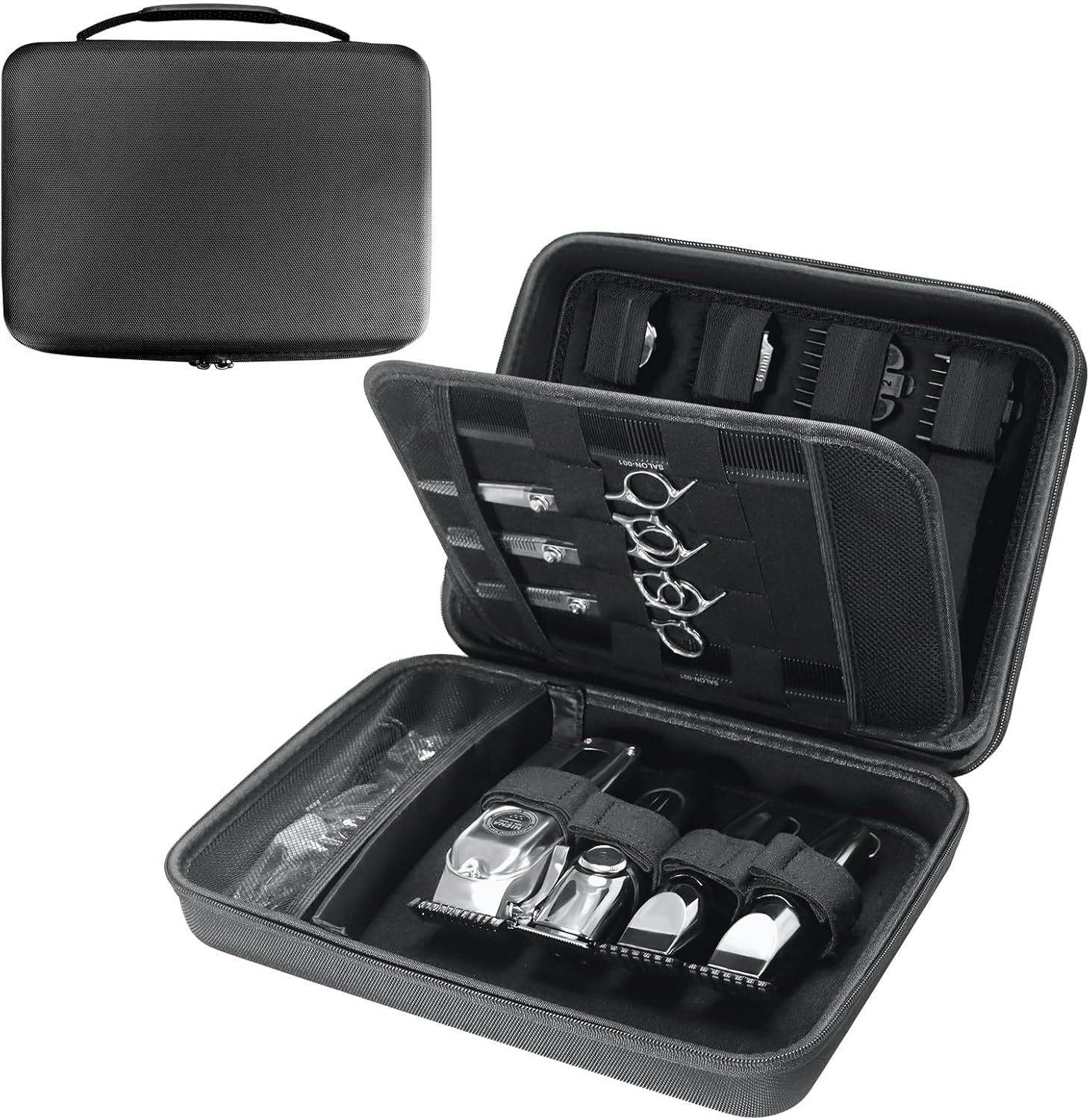 Bibuks professional barber clipper case front view showing black Oxford fabric exterior