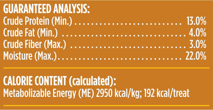 Detailed feeding instructions and calorie content for chicken dog chews