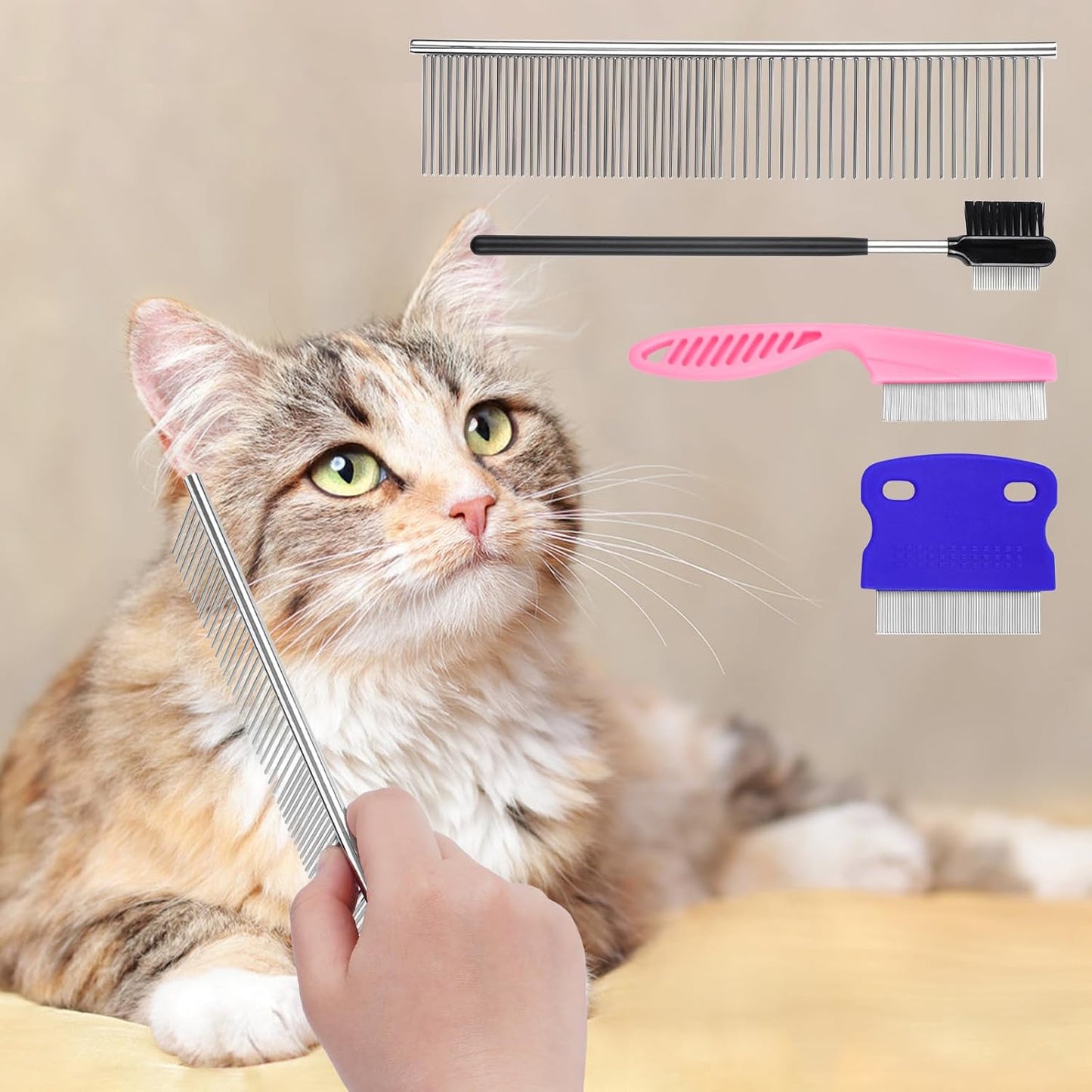 Professional pet dematting and lice removal comb set for short and long haired animals.