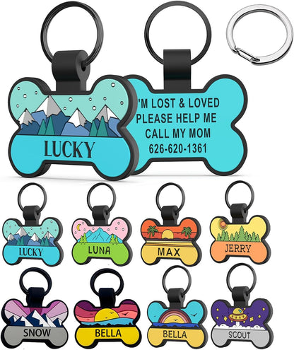 HQYDDMI silent dog tag front view showing personalized bone shape design