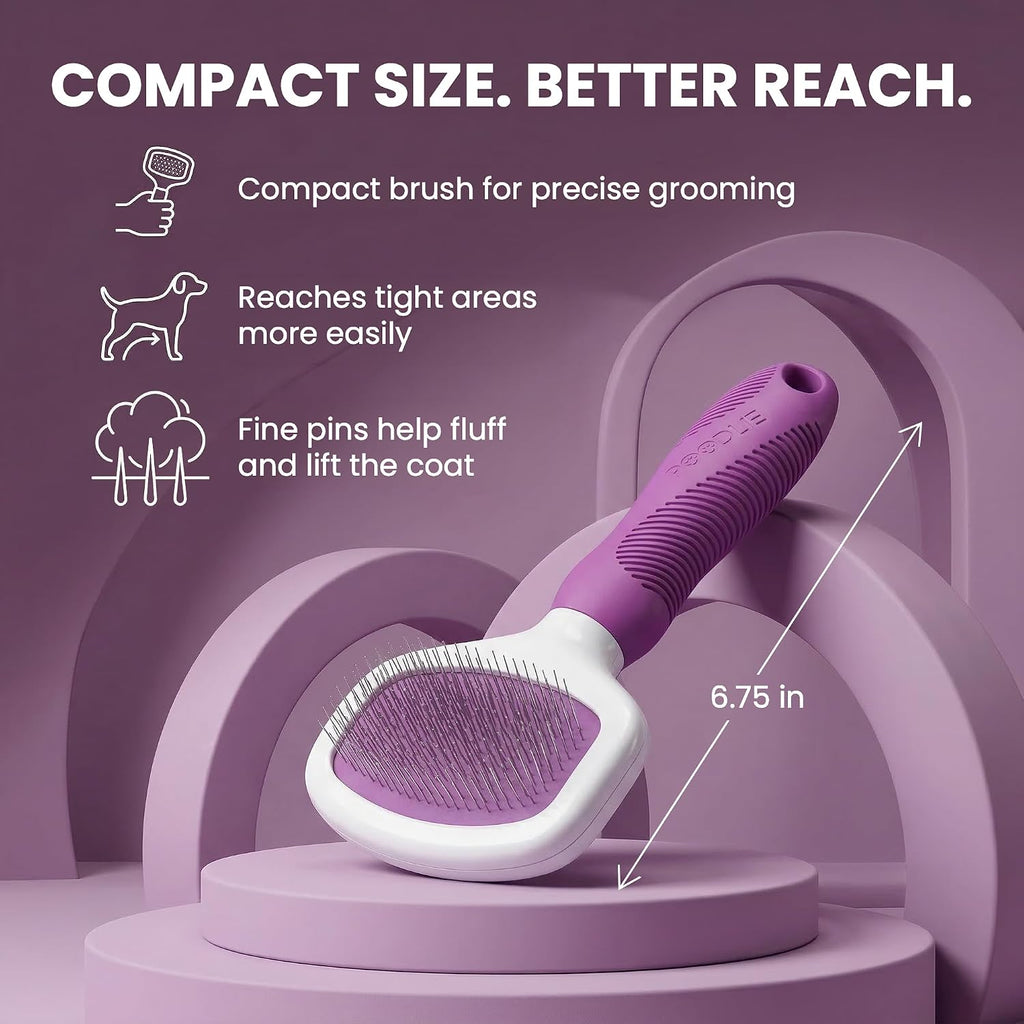 Poodlie purple pet slicker brush handle close up