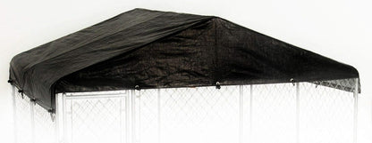 Lucky Dog replacement kennel cover front view featuring heavy duty black waterproof canopy fabric.