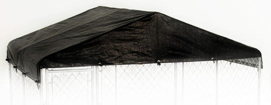 Lucky Dog replacement kennel cover front view featuring heavy duty black waterproof canopy fabric.
