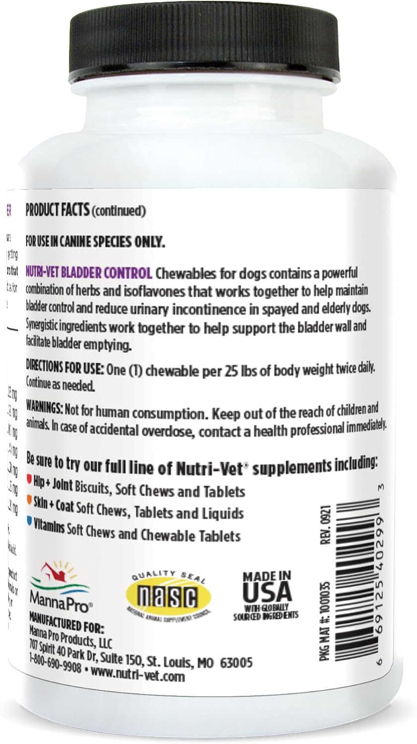 Nutri-Vet bladder control 90 count bottle showing NASC quality seal