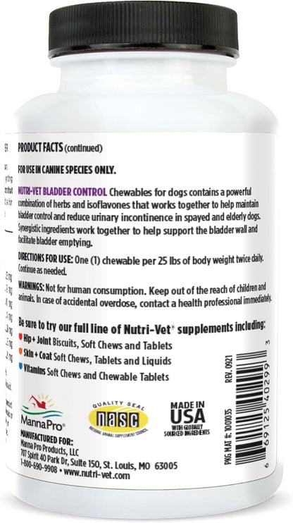 Nutri-Vet bladder control 90 count bottle showing NASC quality seal