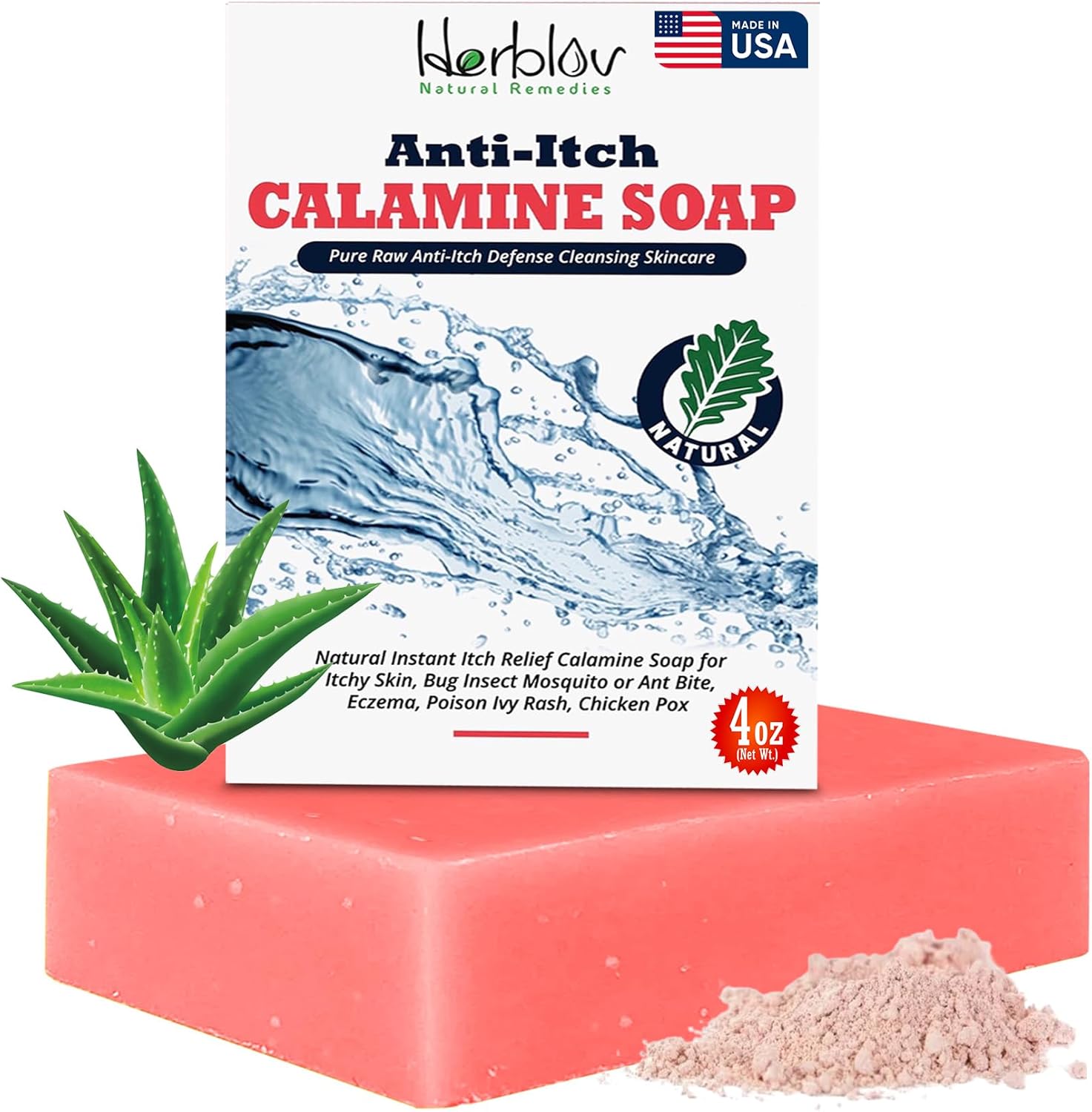 Herblov Natural Instant Itch Relief Soap Bar packaging front view for eczema relief