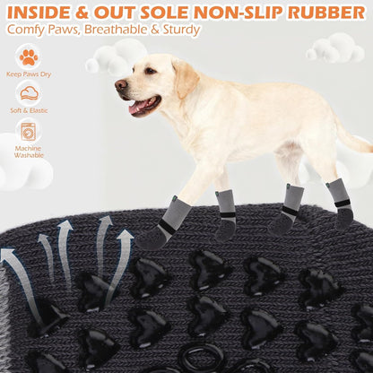 Side view of anti slip dog socks with velcro straps