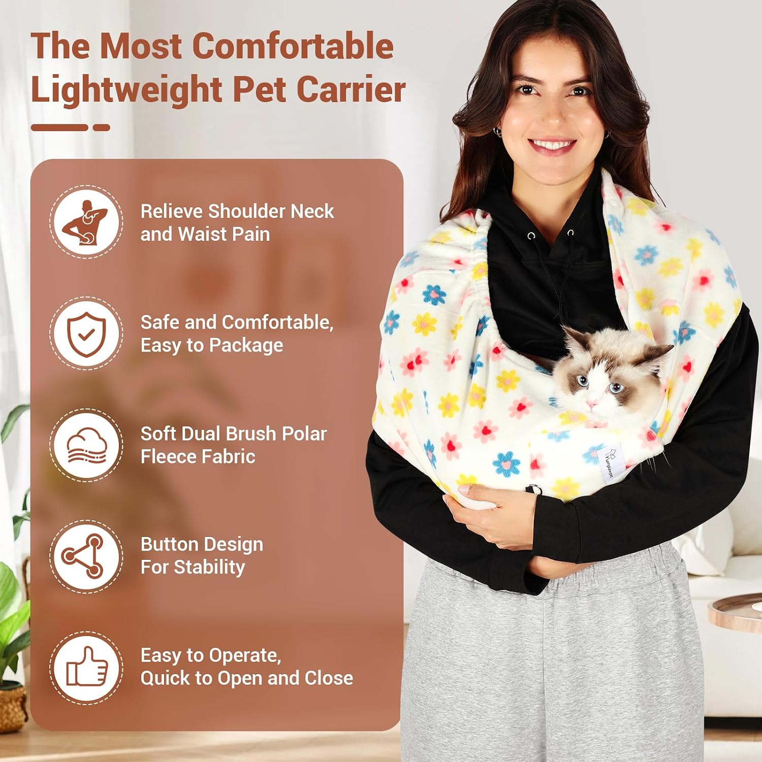 Yunpawpet polar fleece pet sling carrier for small dogs