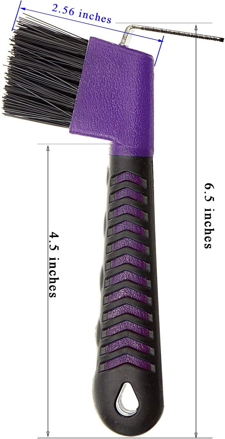 Close up of soft touch rubber handle on horse brush