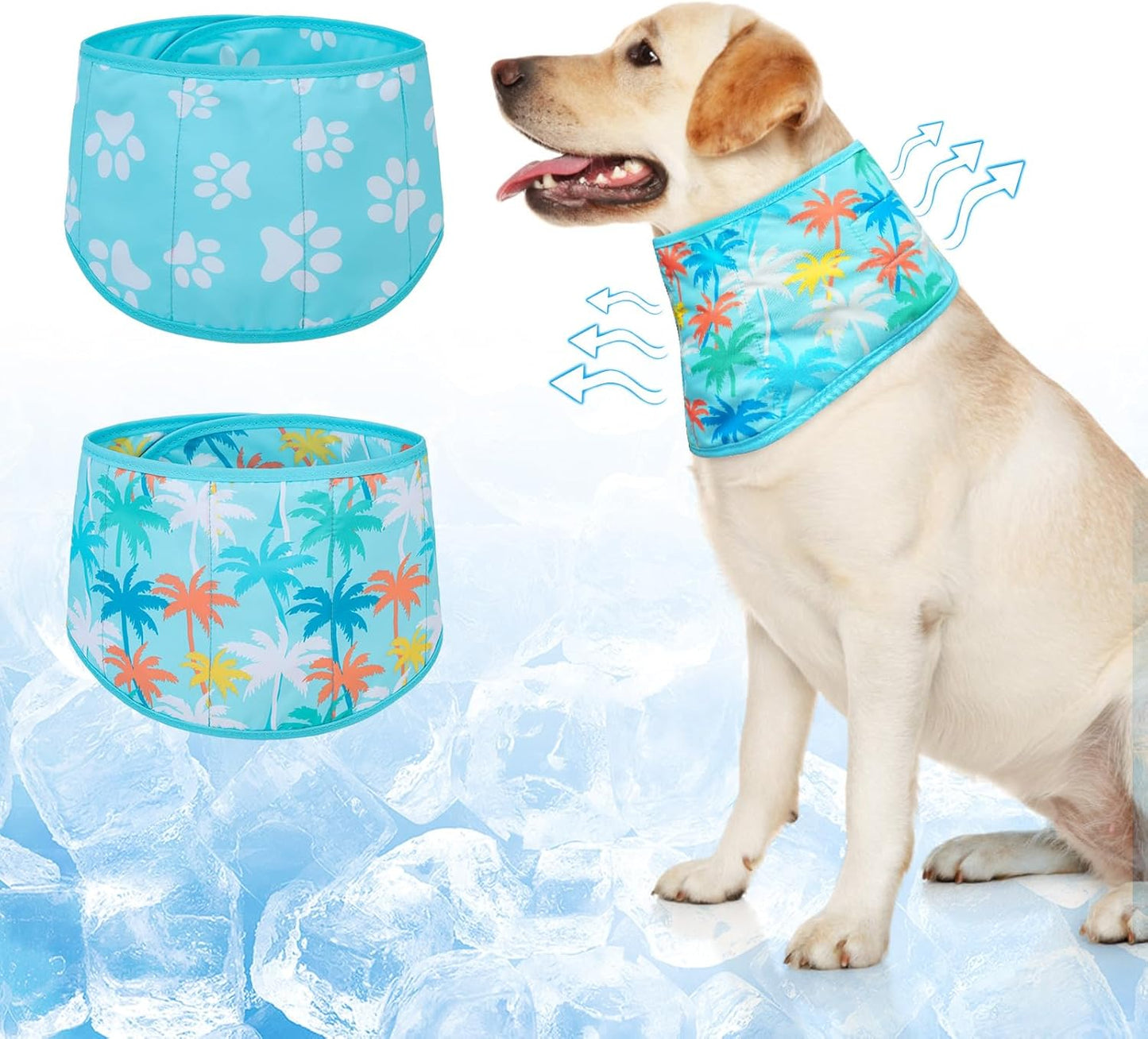 Beautyzoo dog cooling bandana front view blue paw print