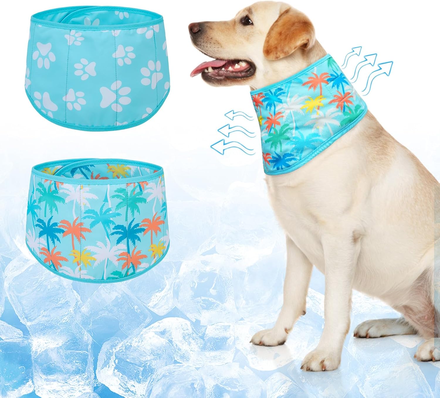 Beautyzoo dog cooling bandana front view blue paw print
