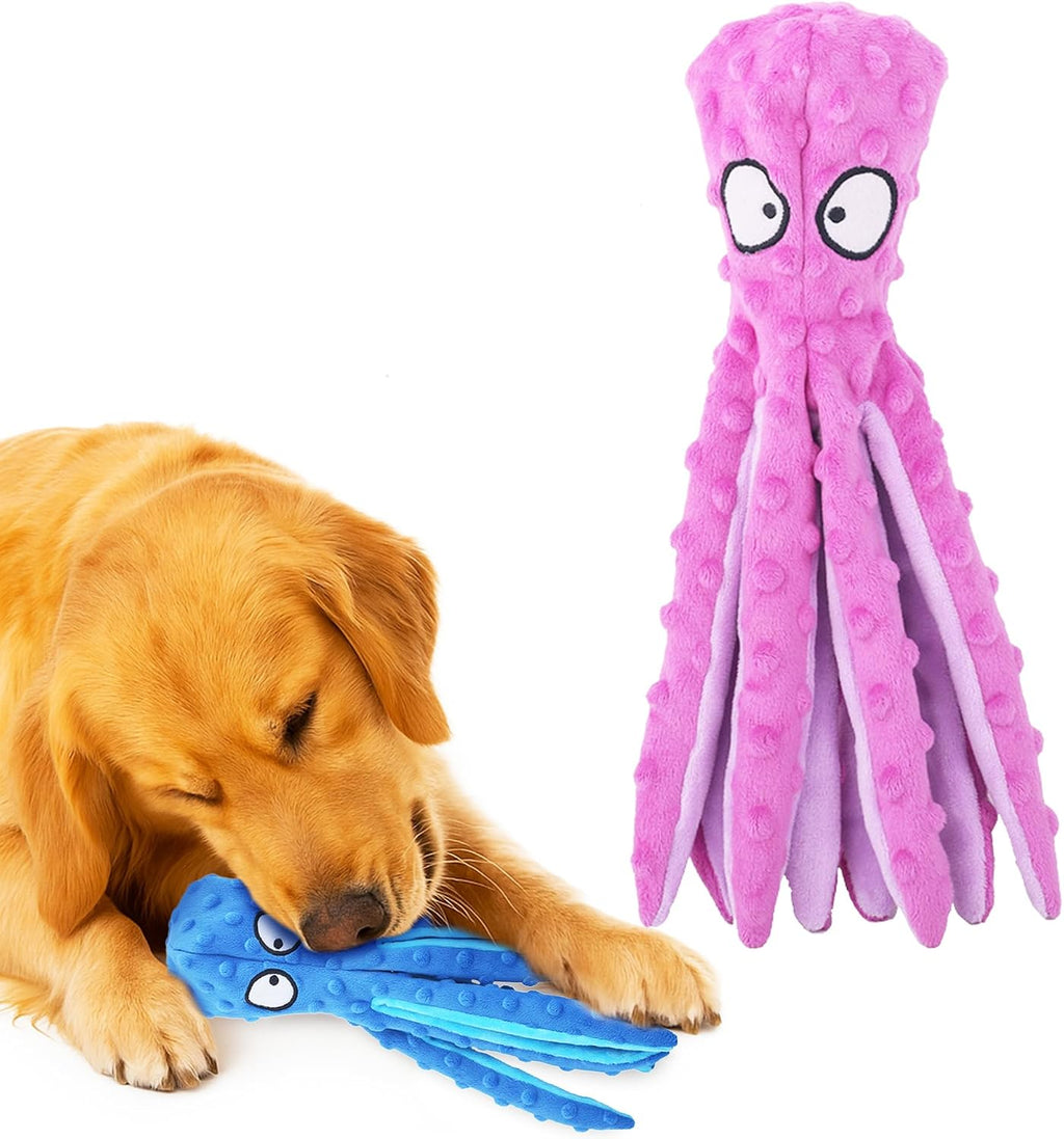 Close up of squeaker head and crinkle tentacles on Synra octopus toy
