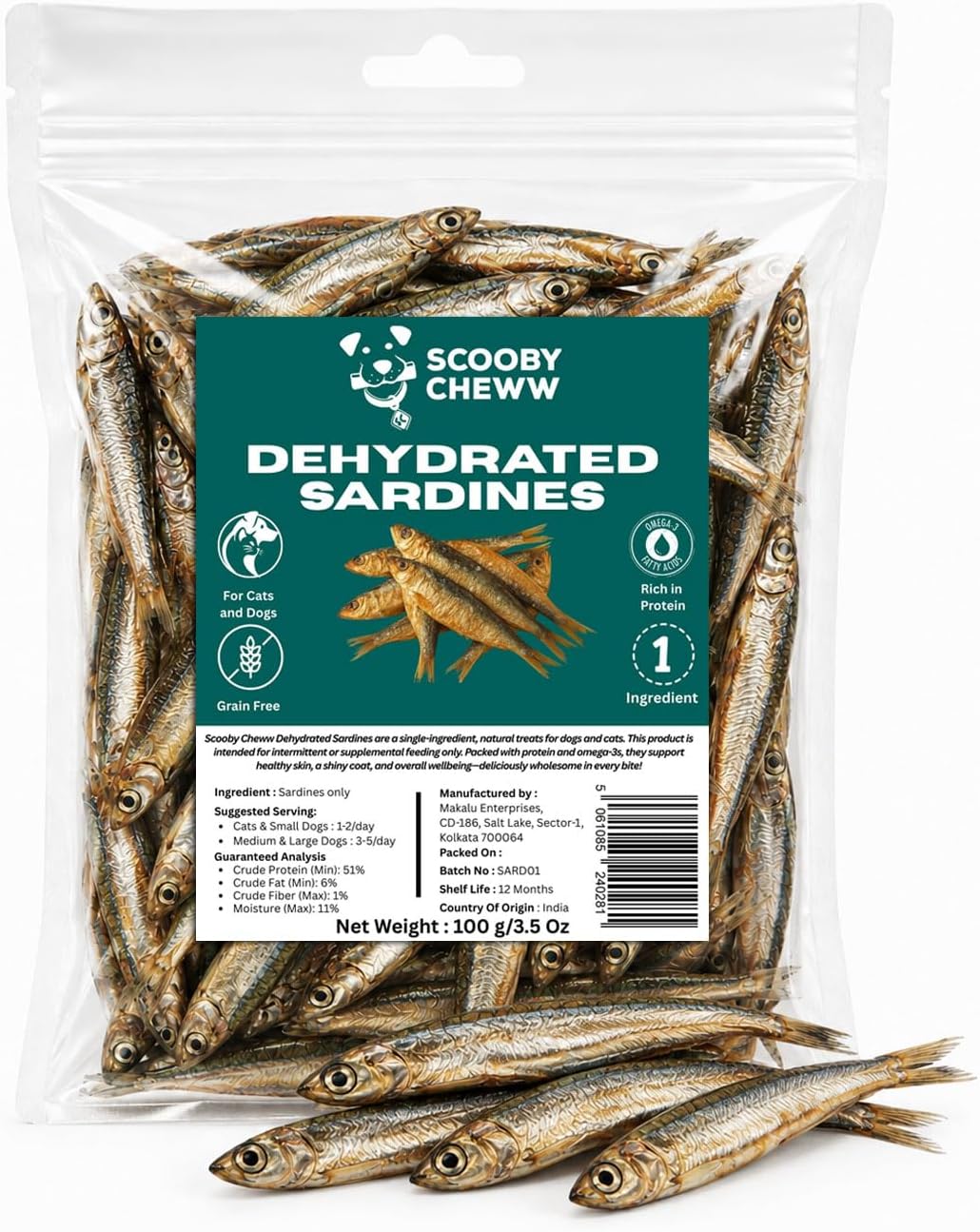 3.5oz Dehydrated Anchovies Fish Sprats for Dogs, 100% Natural Single-Ingredient Fish Treat, High-Protein, Grain-Free Dog Treat Dry Fish Healthy Crunchy Pet Treats 100g - Image 10