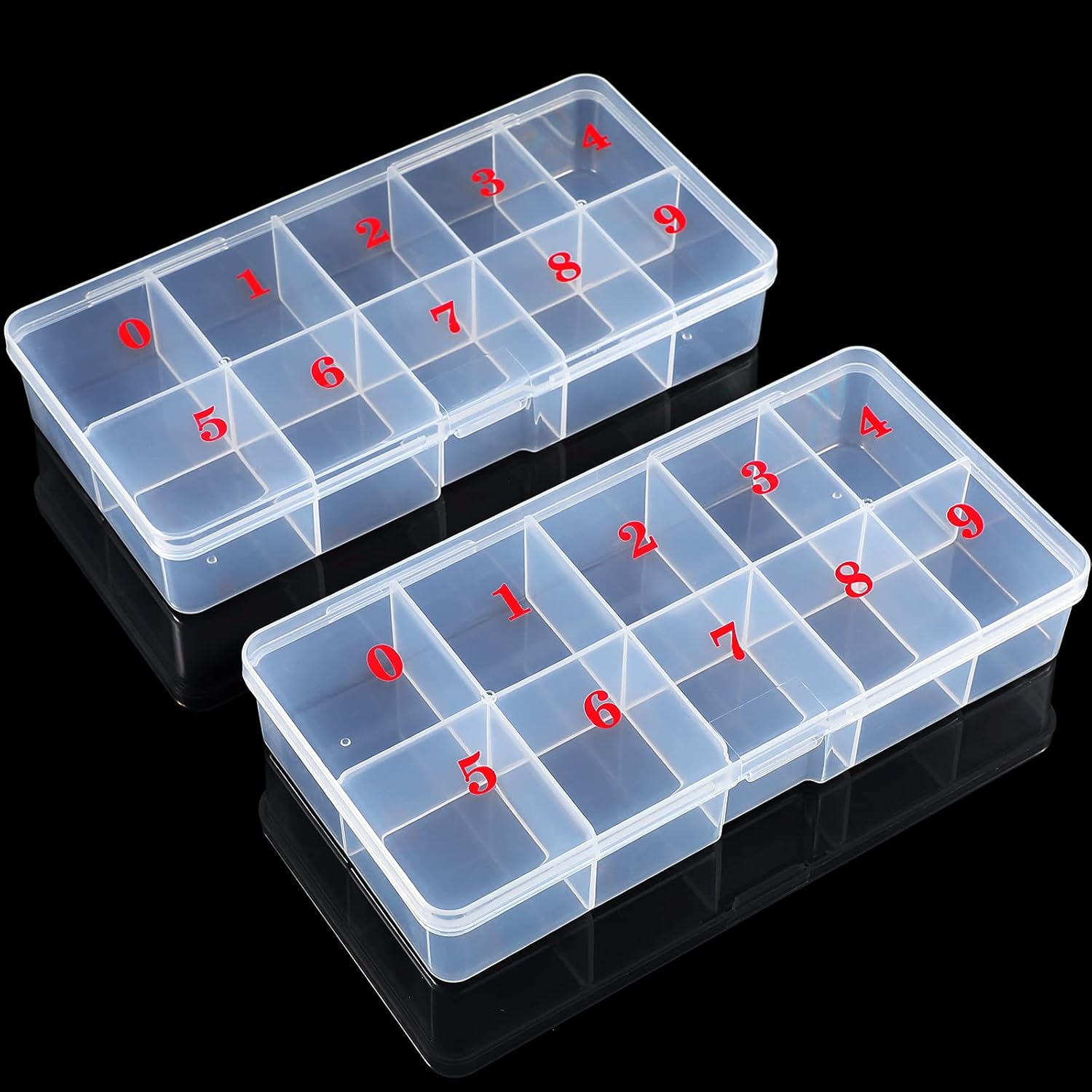 Jetec nail tip storage organizer box front view with 10 compartments