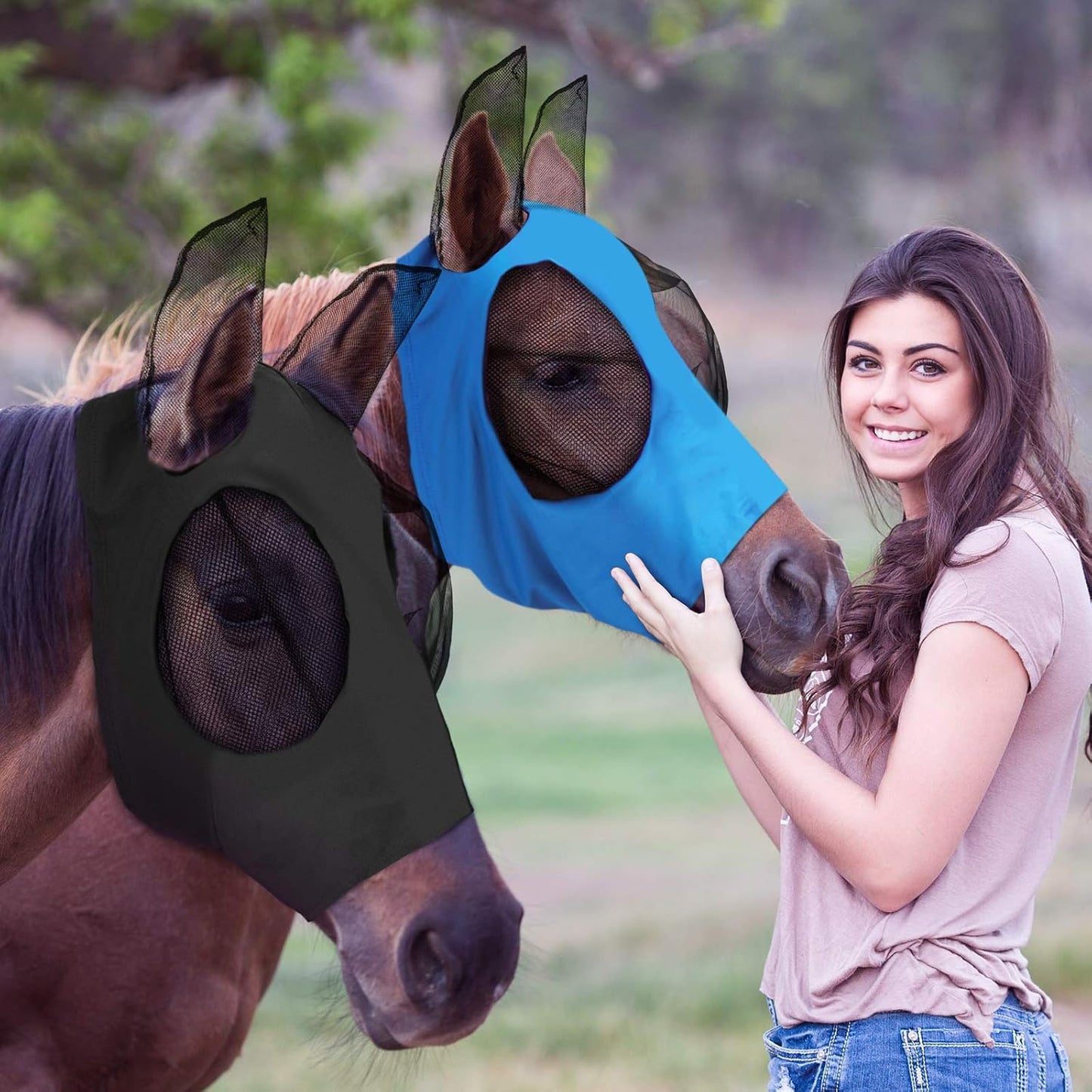 Weewooday 2 Pcs Horse Fly Mask with Ears, Soft Stretchy Horses Face Masks for Flies, Breathable Mesh Eye Cover, UV Protection Horse Masks for Pasture, Barn, Turnout(L,Purple, Pink) - Image 9