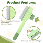 Demonstration of the one-touch hair release button on the pet hair removal tool.