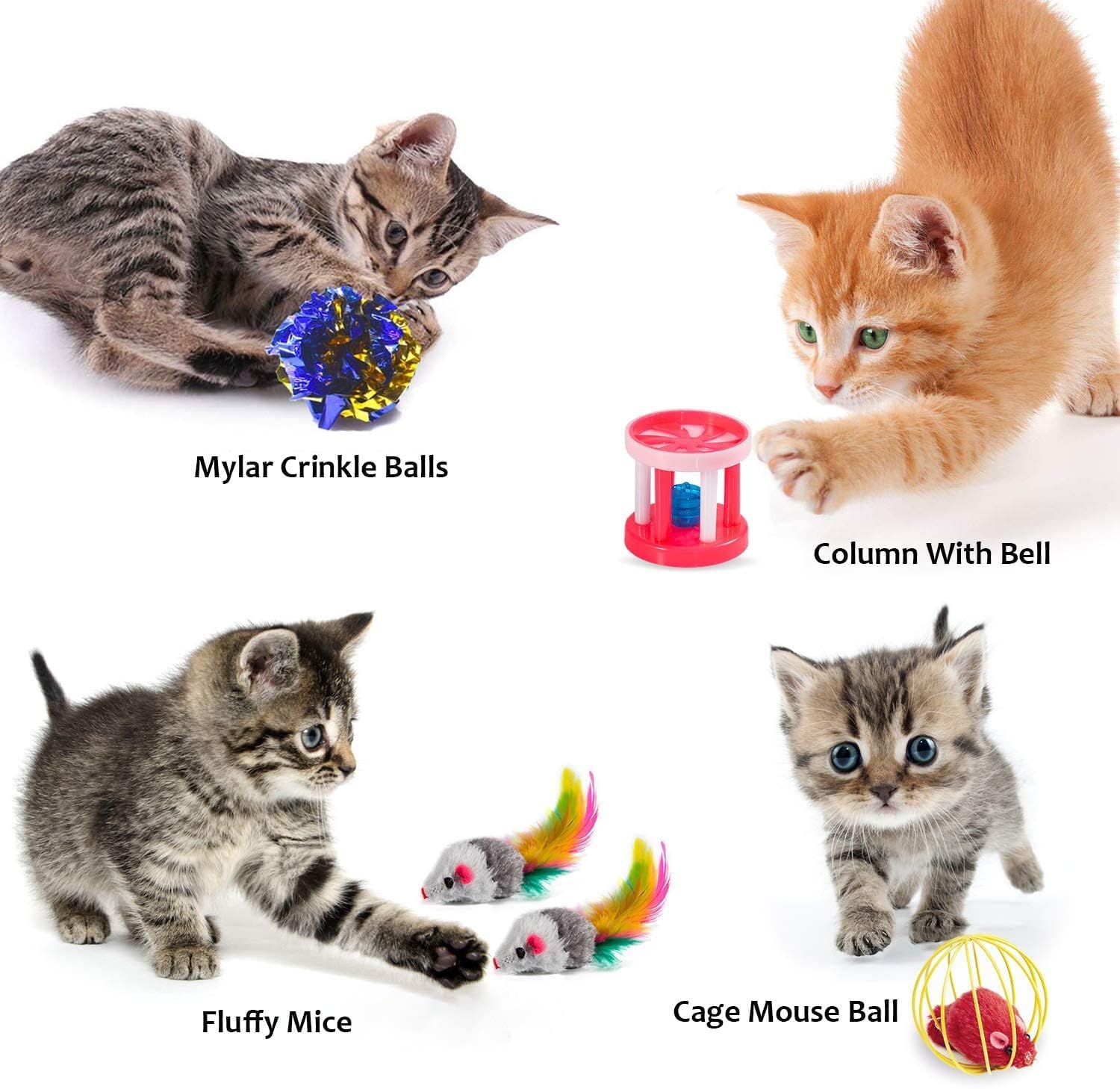 Premium quality safe non toxic cat toys set including crinkle balls and spring toys.