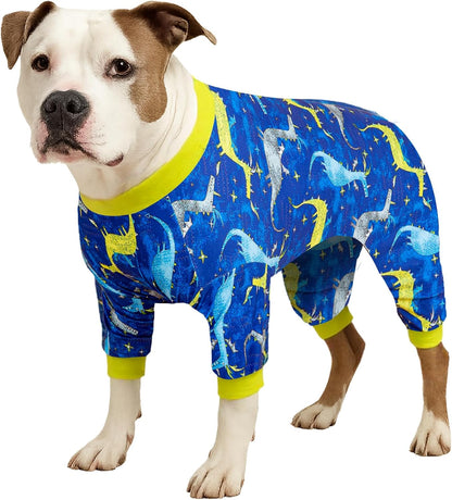 LovinPet Large Breed Dog Clothes Pajamas, Wound Care/Post Surgery Full Coverage Shirt, Dinosaur Land Blue Print, Lightweight Stretchy Knit Pullover Dog Onesie, Pet Pajamas for Dogs, Pet PJ's, 3XL - Image 11