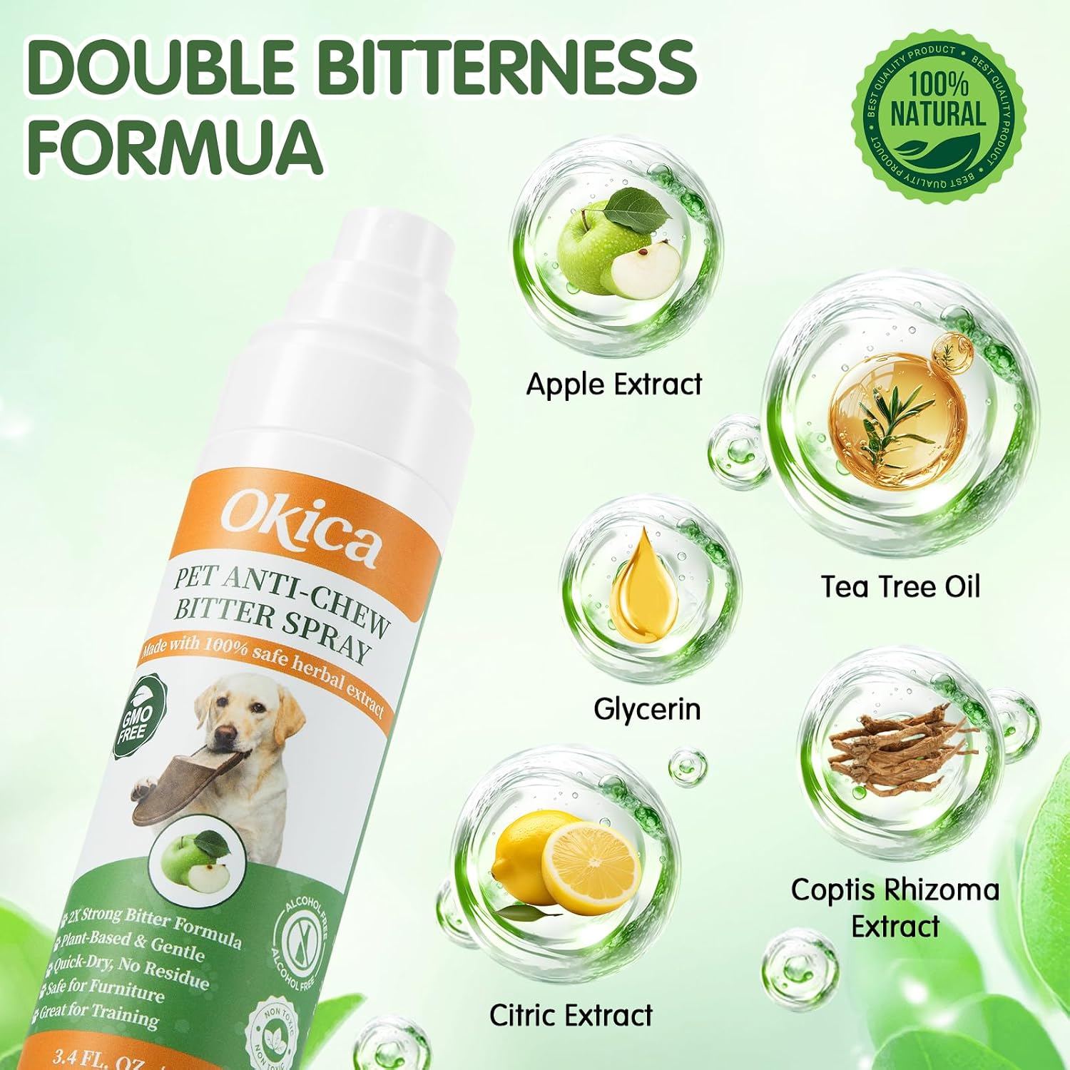 Two bottles of Nupec dog deterrent spray for furniture