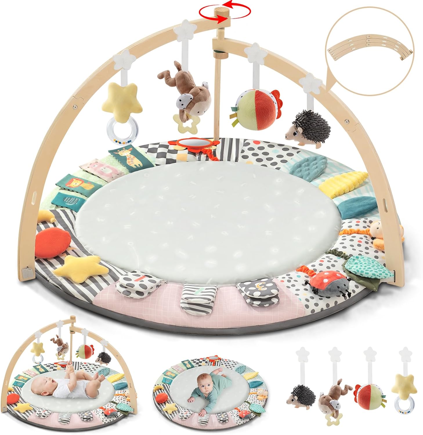 Suihuooo baby play mat activity gym with wooden arch front view