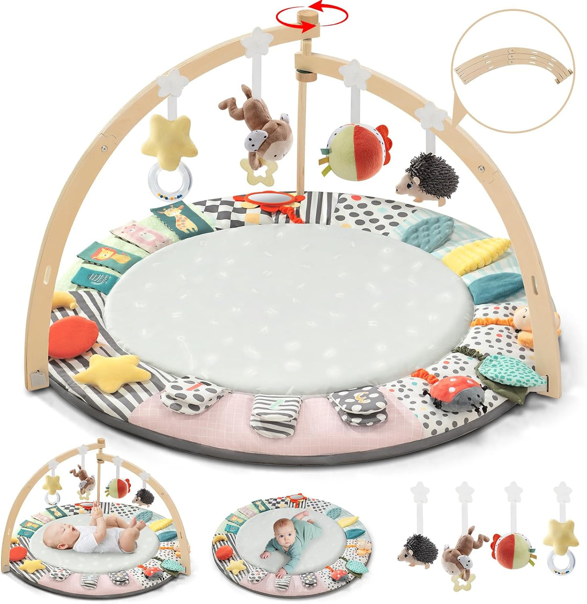 Suihuooo baby play mat activity gym front view with wooden frame