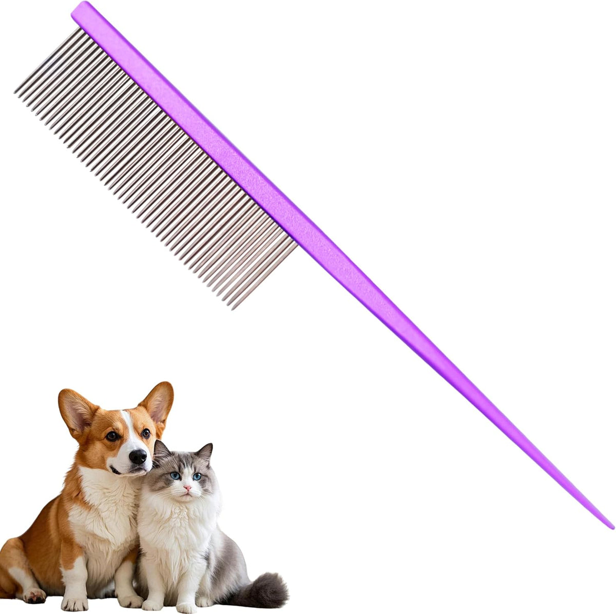 Grooming Pet Comb Rat Tail Dematting Cat and Dog CombRounded Ends Design for Safe Tangle Removal, Hairstyling, MassageLoose Hair RemovalPrevent IrritationFluffing Paws,Face,Tail,Remove Tear Stain - Image 10