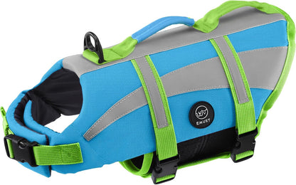 Packaging details and sizing overview for the authentic imported EMUST dog flotation vest.
