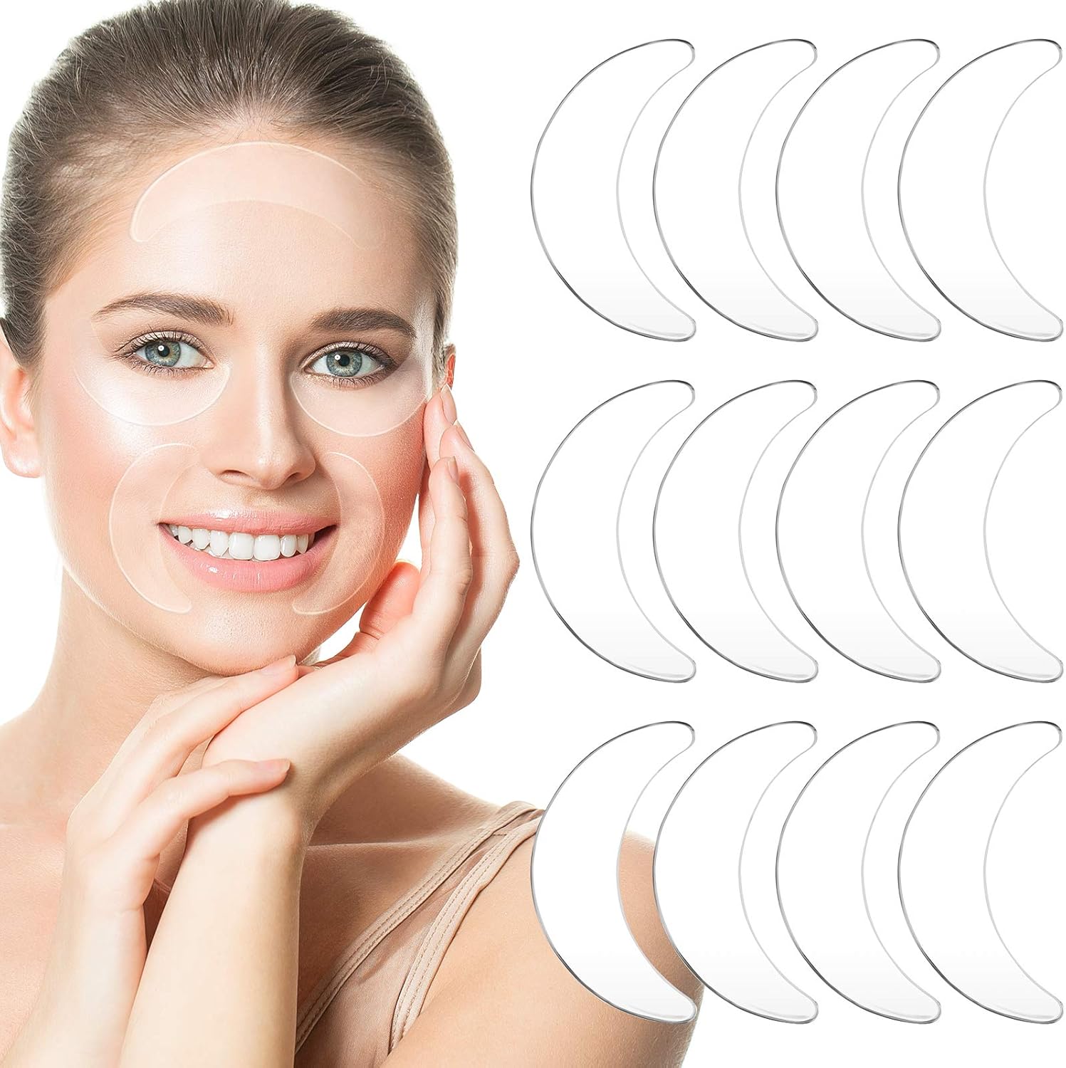 Syhood Reusable Silicone Eye Wrinkle Pads front view showing transparent half moon shape.